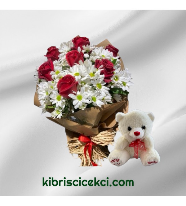 7 Güllü Papatya Buketi Ayıcık 